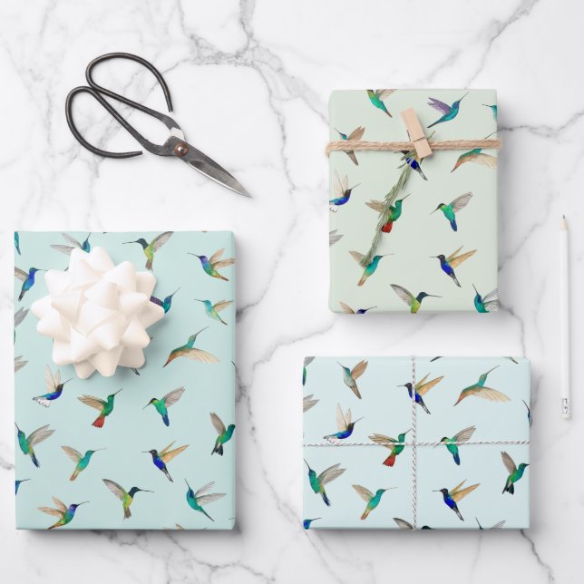 Tropical Hummingbirds Wrapping Paper Sheet (Front)