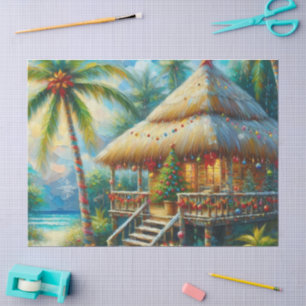 Tropical Hut Christmas Palm Tree Beach Decoupage Tissue Paper