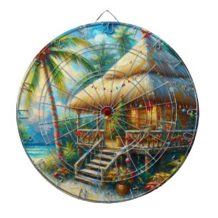 Tropical Hut Christmas Palm Tree Beach Lights Dartboard