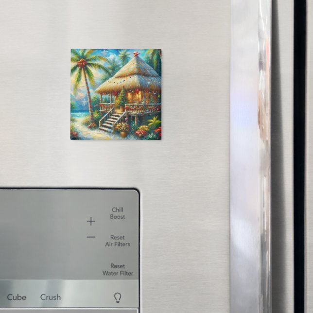 Tropical Hut Christmas Palm Tree Beach Lights  Magnet (In Situ (Fridge))