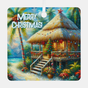 Tropical Hut Christmas Palm Tree Beach Lights  Metal Tree Decoration