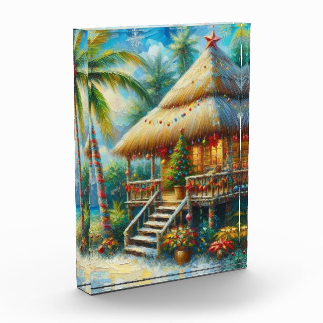 Tropical Hut Christmas Palm Tree Beach Lights  Photo Block (Left)