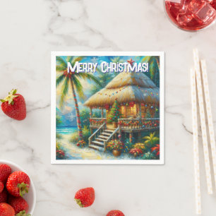 Tropical Hut Christmas Palm Tree Decoupage Napkin