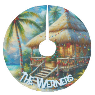 Tropical Hut Christmas Palm Tree Personalised Brushed Polyester Tree Skirt