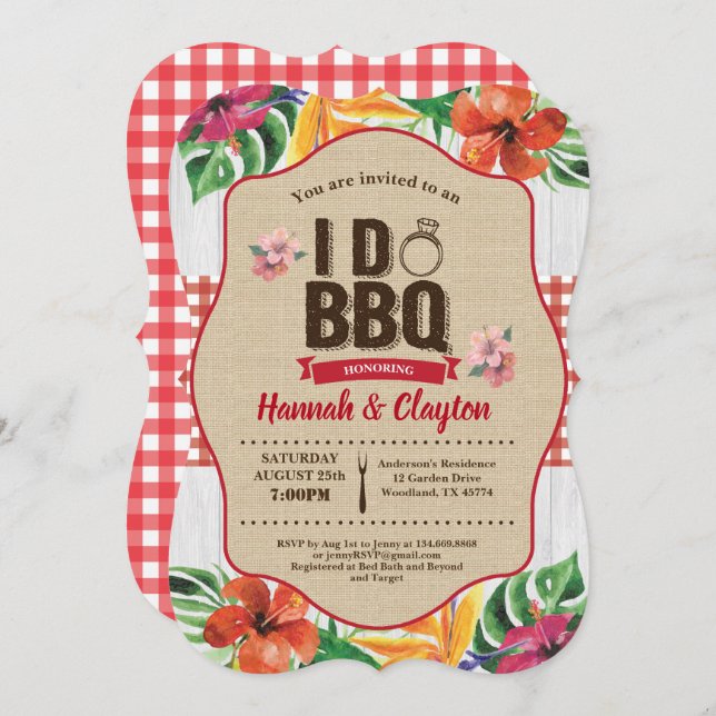 Tropical I do BBQ invitation. Engagement party Invitation (Front/Back)