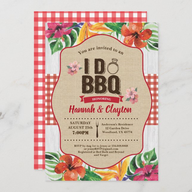 Tropical I do BBQ invitation. Engagement party Invitation (Front/Back)