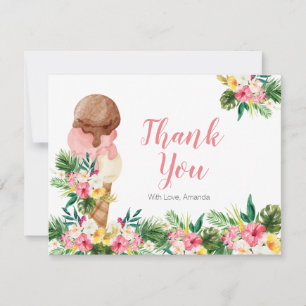 Tropical Ice Cream Floral Bridal Shower Thank You Card
