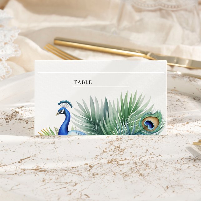 Tropical Indian Peacock Feather Wedding Place Card (Creator Uploaded)