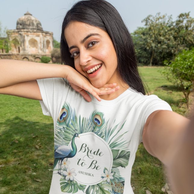 Tropical Indian Peacock Floral Wedding Bride To Be T-Shirt (Creator Uploaded)