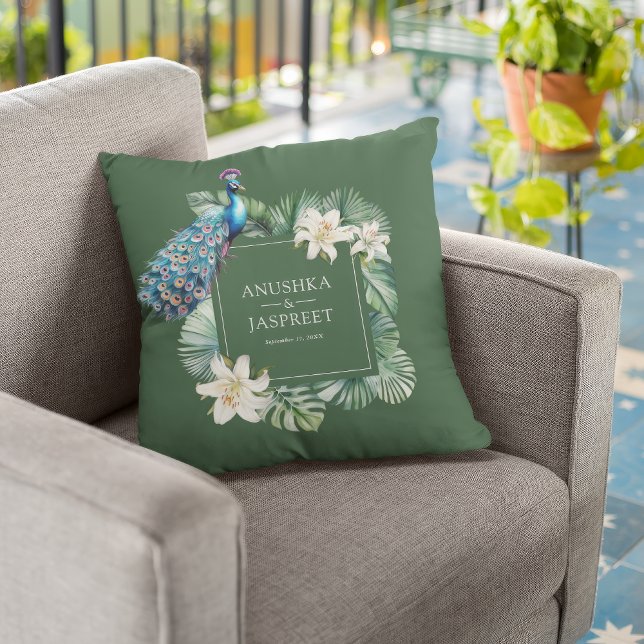 Tropical Indian Peacock Floral Wedding Cushion (Creator Uploaded)