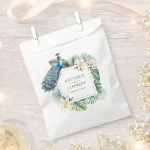 Tropical Indian Peacock Floral Wedding Favour Bags