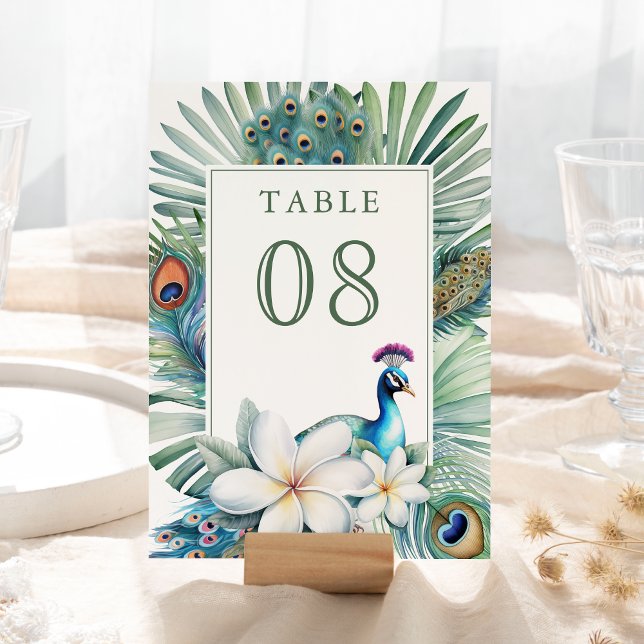 Tropical Indian Peacock Floral Wedding Table Number (Creator Uploaded)