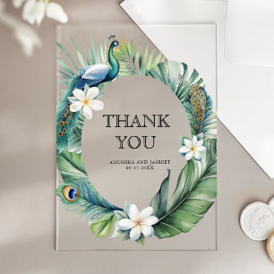 Tropical Indian Peacock Floral Wedding Thank You Acrylic Invitations