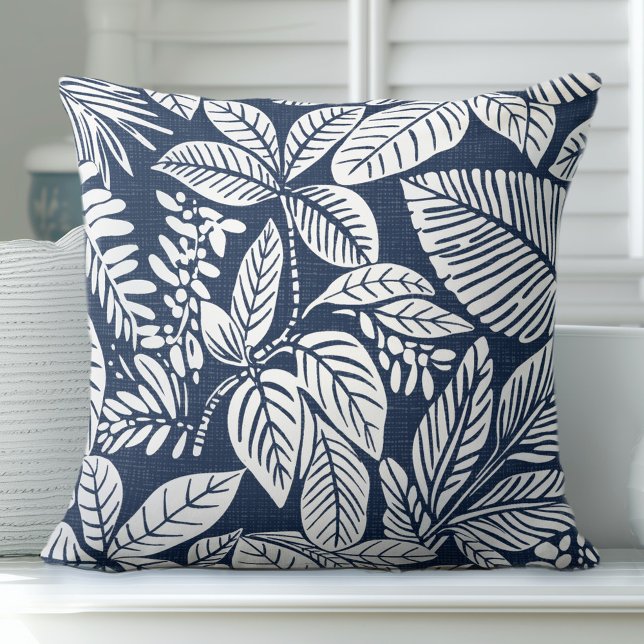Tropical Indigo Navy Throw Pillow (Creator Uploaded)