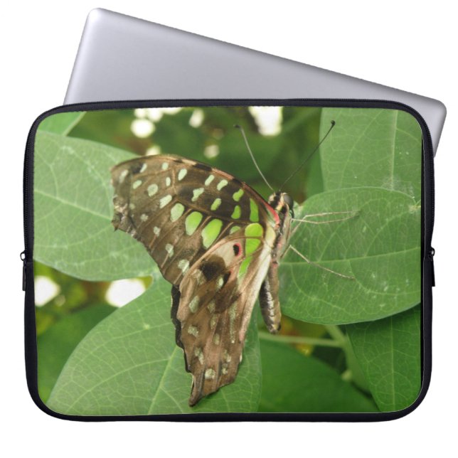 Tropical Iridescent Green Butterfly Laptop Sleeve (Front)