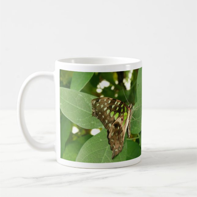 Tropical Iridescent Green Butterfly Mug (Left)