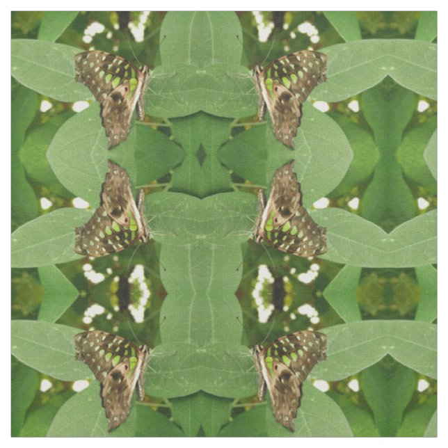 Tropical Iridescent Green Butterfly Patterned Fabric (Swatch)