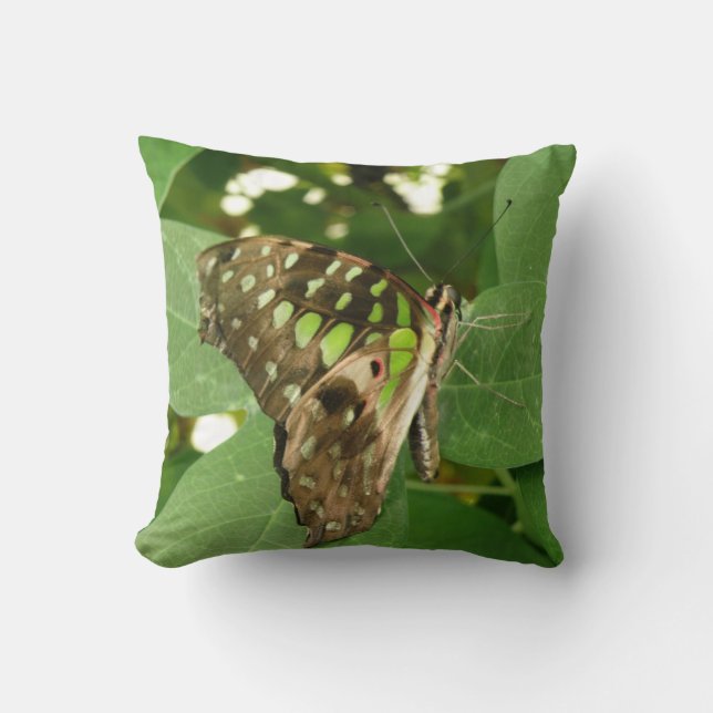 Tropical Iridescent Green Butterfly Pillow (Front)