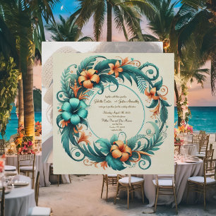 Tropical Iridescent Round Frame Wedding Invitation