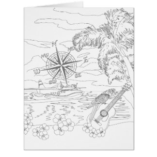 Tropical Island Adult Colouring Big Card