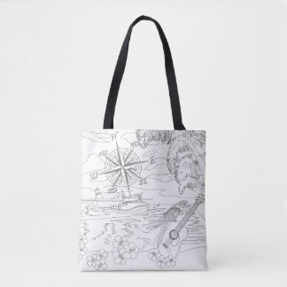 Tropical Island Adult Colouring Full Tote Bag