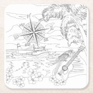 Tropical Island Adult Colouring Paper Coaster