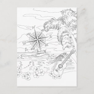 Tropical Island Adult Colouring Postcard