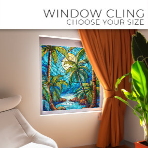 Tropical island at night Stained glass art