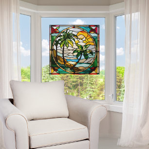 Tropical Island at Sunset Faux Stained Glass
