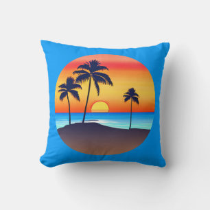 Tropical Island at Sunset with Palm Trees Cushion
