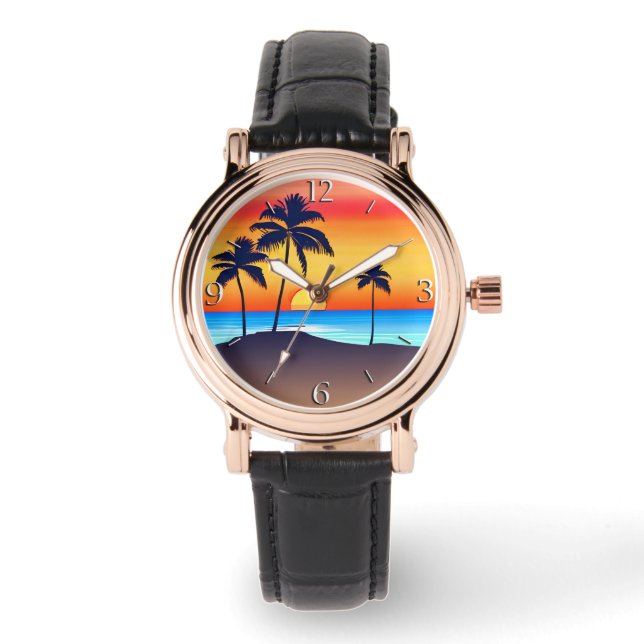 Tropical Island at Sunset with Palm Trees Watch (Front)