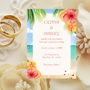 Tropical Island Beach Floral Wedding Invitation