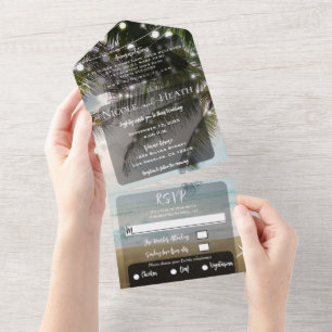 Tropical Island Beach Palm Tree Lights Wedding All In One Invitation