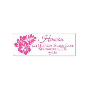 Tropical Island Beach Pink   Return Address Stamp