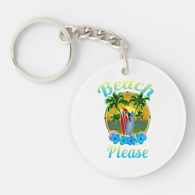 Tropical Island Beach Please Colourful Key Ring (Front)