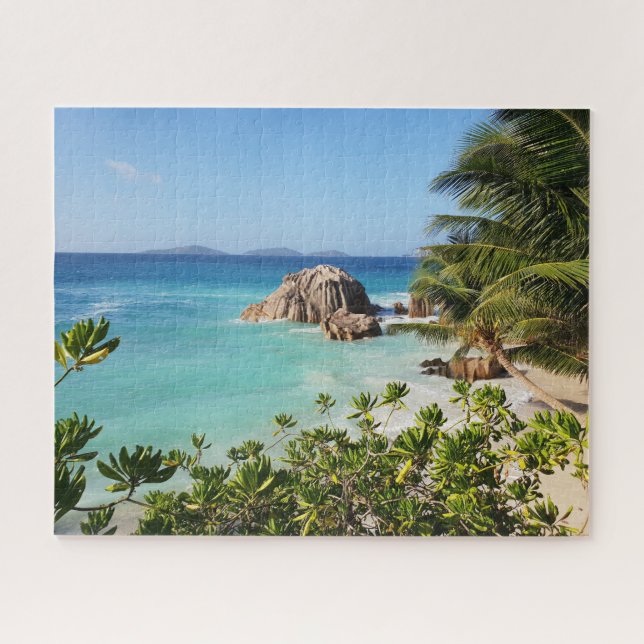 Tropical Island Beach Rocks Palm Trees Jigsaw Puzzle (Horizontal)