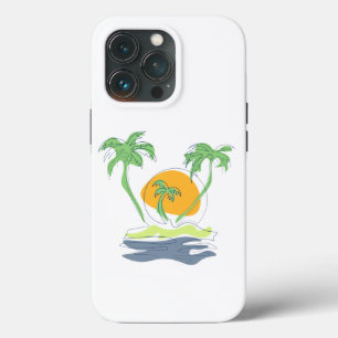 Tropical island beach scenery. Outline palm tree  iPhone 13 Pro Case