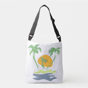 Tropical island beach scenery. Outline palm tree Crossbody Bag
