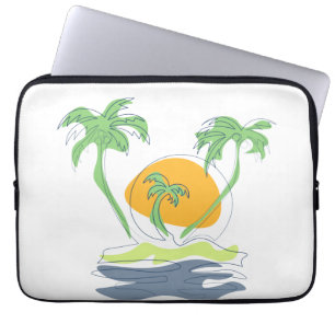 Tropical island beach scenery. Outline palm tree Laptop Sleeve
