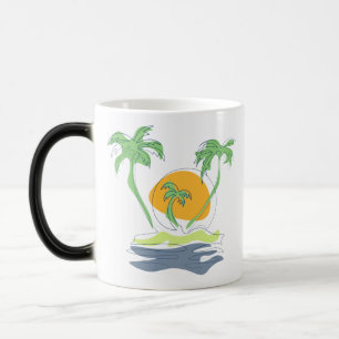 Tropical island beach scenery. Outline palm tree  Magic Mug