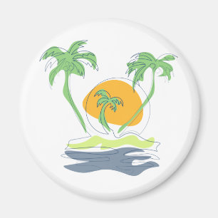 Tropical island beach scenery. Outline palm tree Magnet