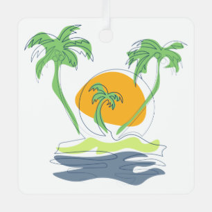 Tropical island beach scenery. Outline palm tree Metal Tree Decoration