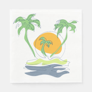 Tropical island beach scenery. Outline palm tree Napkin