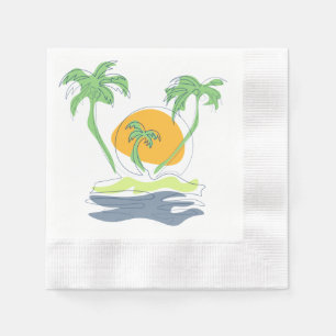 Tropical island beach scenery. Outline palm tree  Napkin