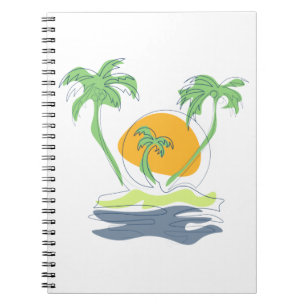 Tropical island beach scenery. Outline palm tree Notebook