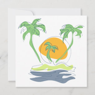 Tropical island beach scenery. Outline palm tree  Thank You Card