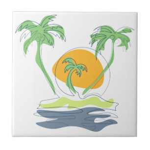 Tropical island beach scenery. Outline palm tree  Tile