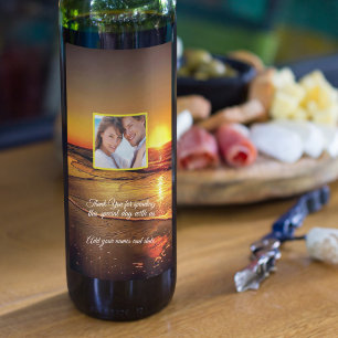 Tropical Island Beach Sunset Wedding Wine Label