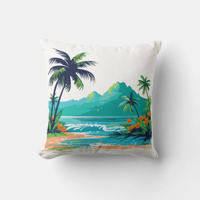 Tropical Island Beach Throw Pillow Cover (Front)
