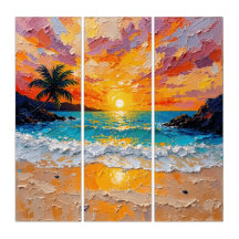 Tropical Island Beach Triptych Wall Art 